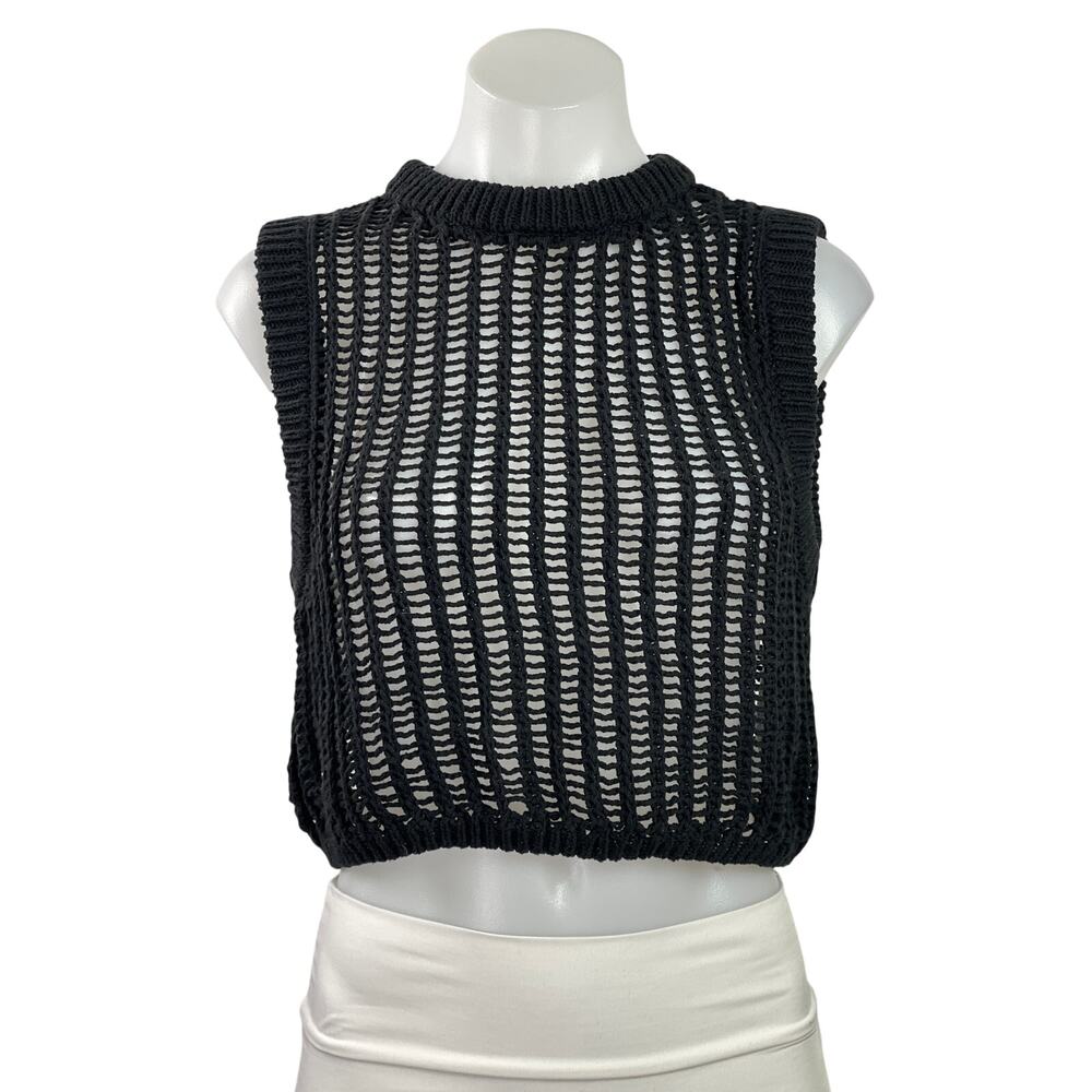 Zara Women's Sleeveless Crochet Knit Sheer Mock Neck Tank Vest Crop Top Size M